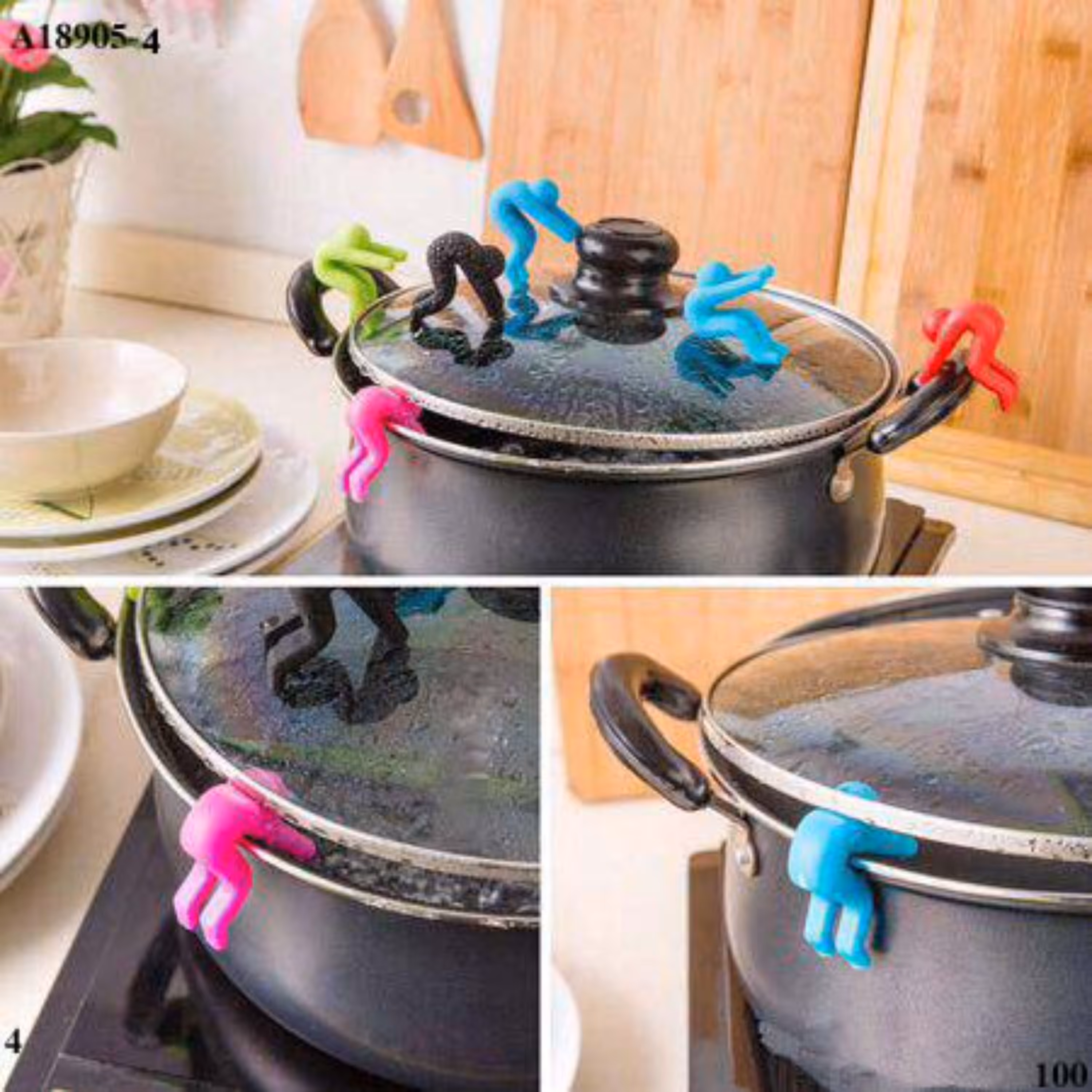 آدمک درب قابلمه جفتی جنس پلاستیک باز نگهداشتن درب قابلمه