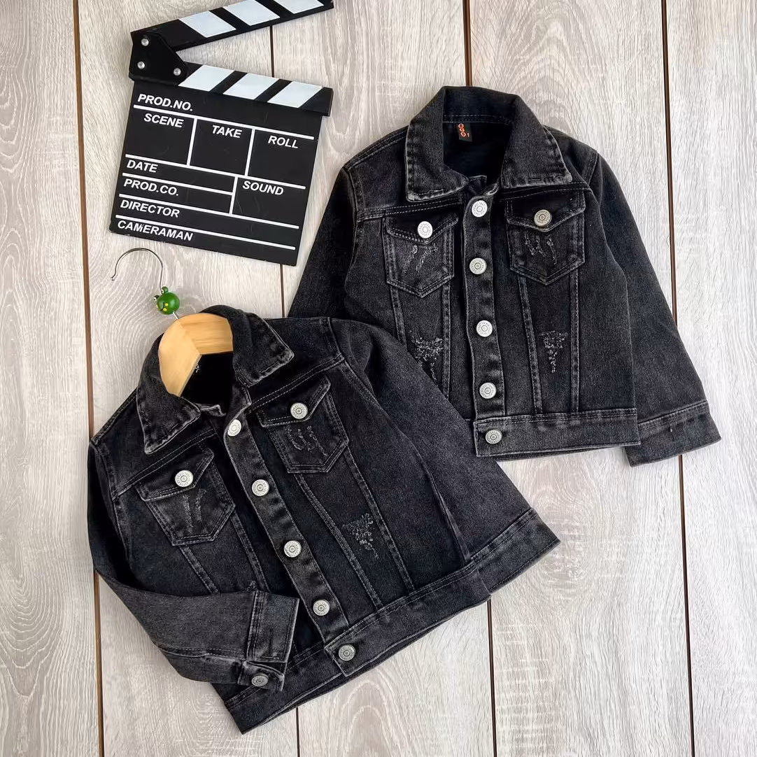 کت جین بچگانه رنگ زغالی شیک و  زیبا مناسب 1 تا 6 سال کیفیت عالی 