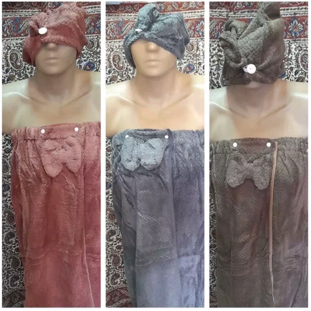 حوله دکلته تن پوش نانو مدل سونا با اشانتیون کلاه حمام ست 
