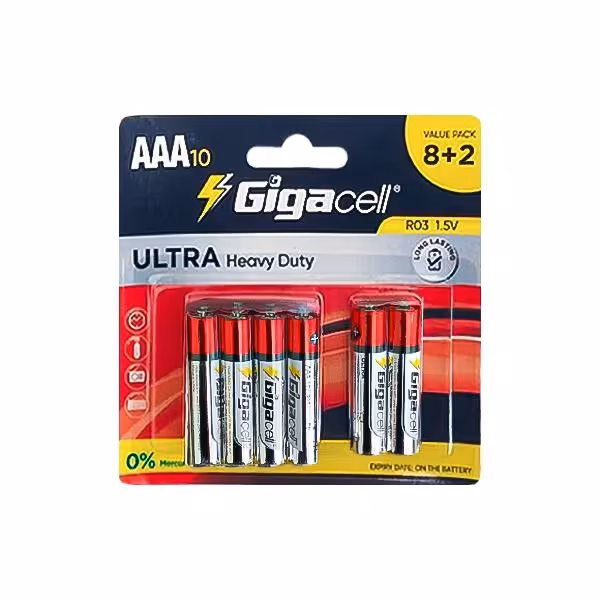 باتری نیم قلمی گیگاسل مدل R03 بسته 10 عددی