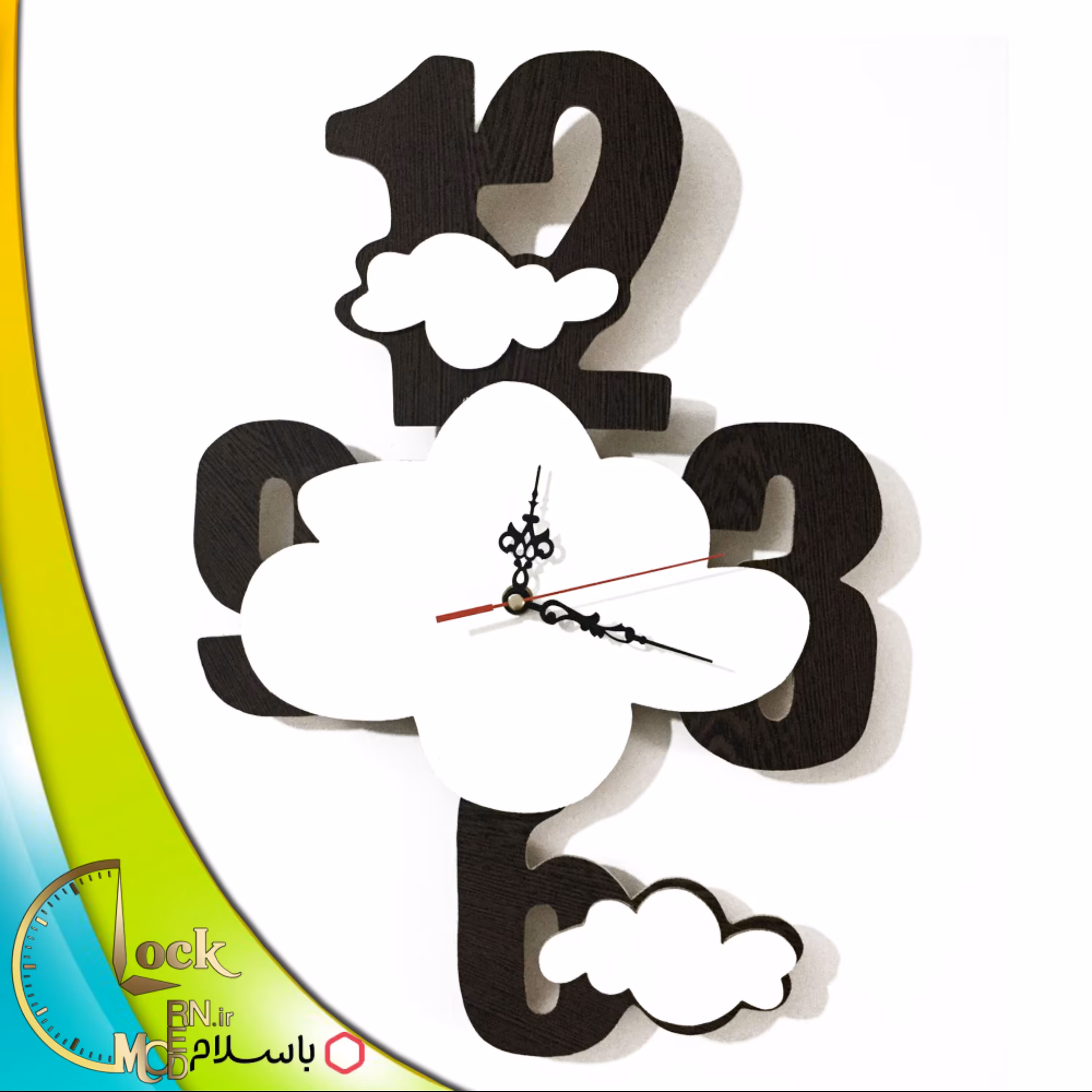 ساعت دیواری طرح ابر و اعداد کد 402