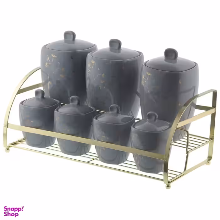 ست جا ادویه و پاسماوری 7 پارچه مدل قاصدک کد 1003T به همراه استند