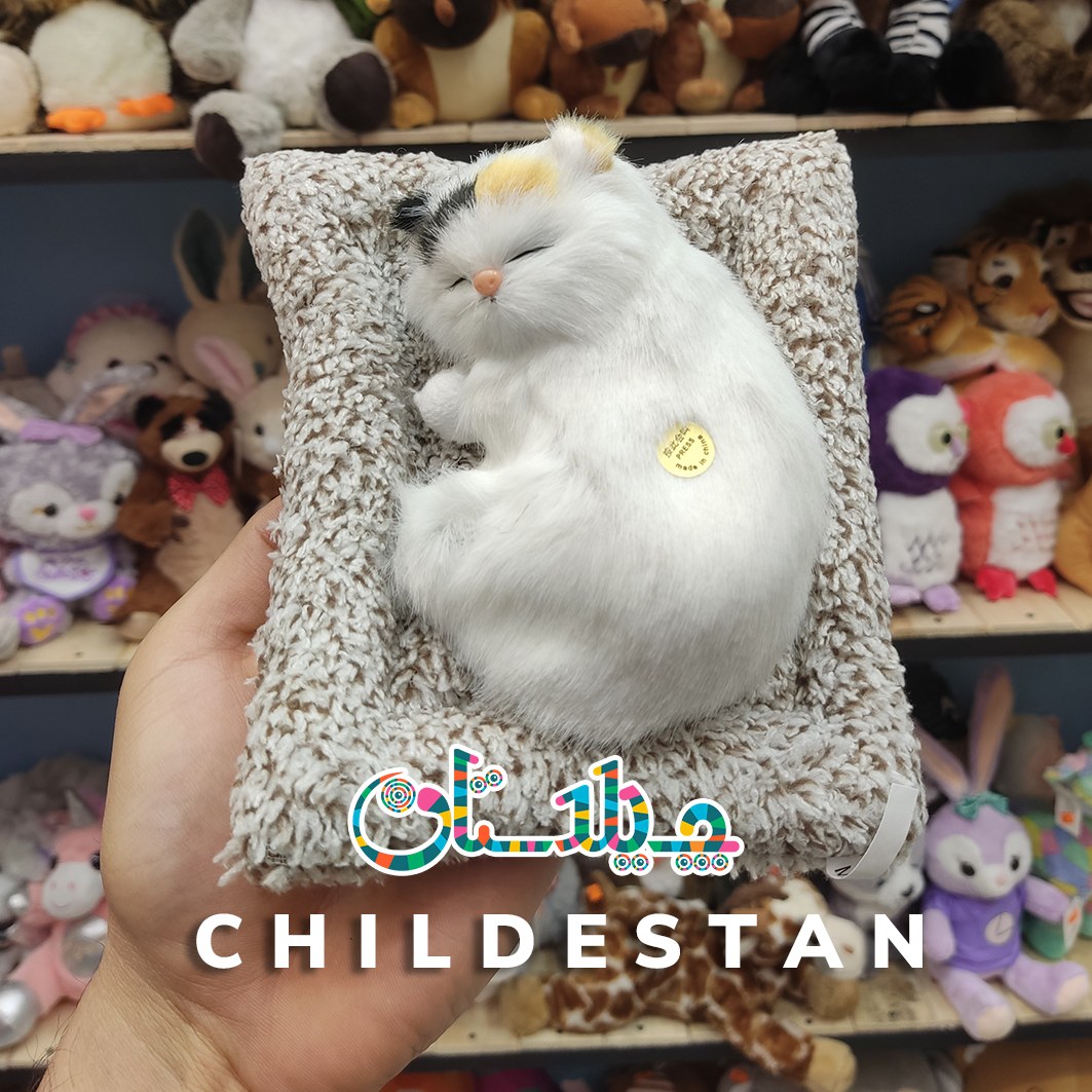 عروسک گربه موزیکال خوابیده گوش قهوه ای مشکی کد 9
