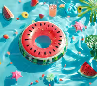 بک دراپ تابستانه حلقه بادی طرح هندوانه | گرافیک با طعم تربچه