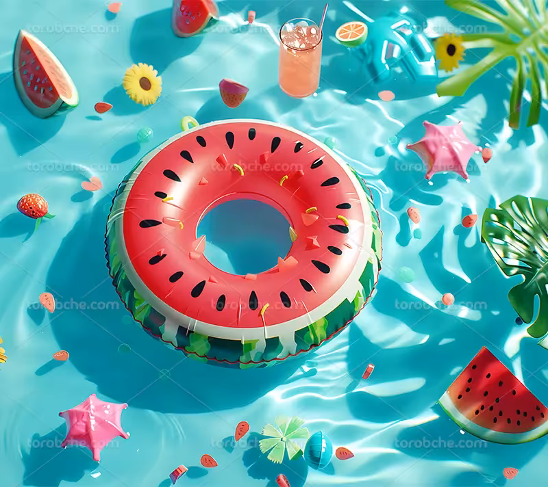 بک دراپ تابستانه حلقه بادی طرح هندوانه | گرافیک با طعم تربچه