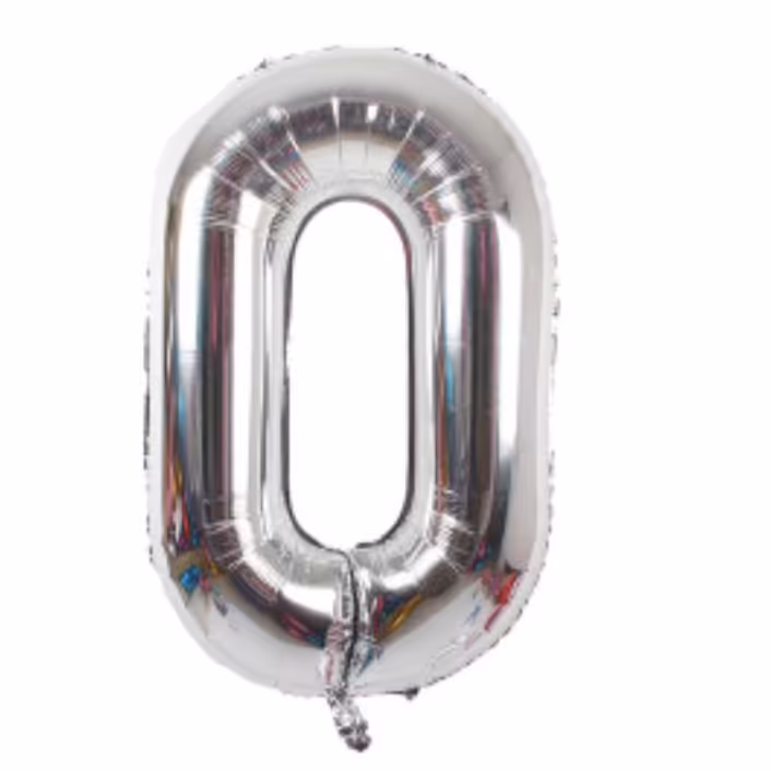 بادکنک فویلی عدد 0 نقره ای