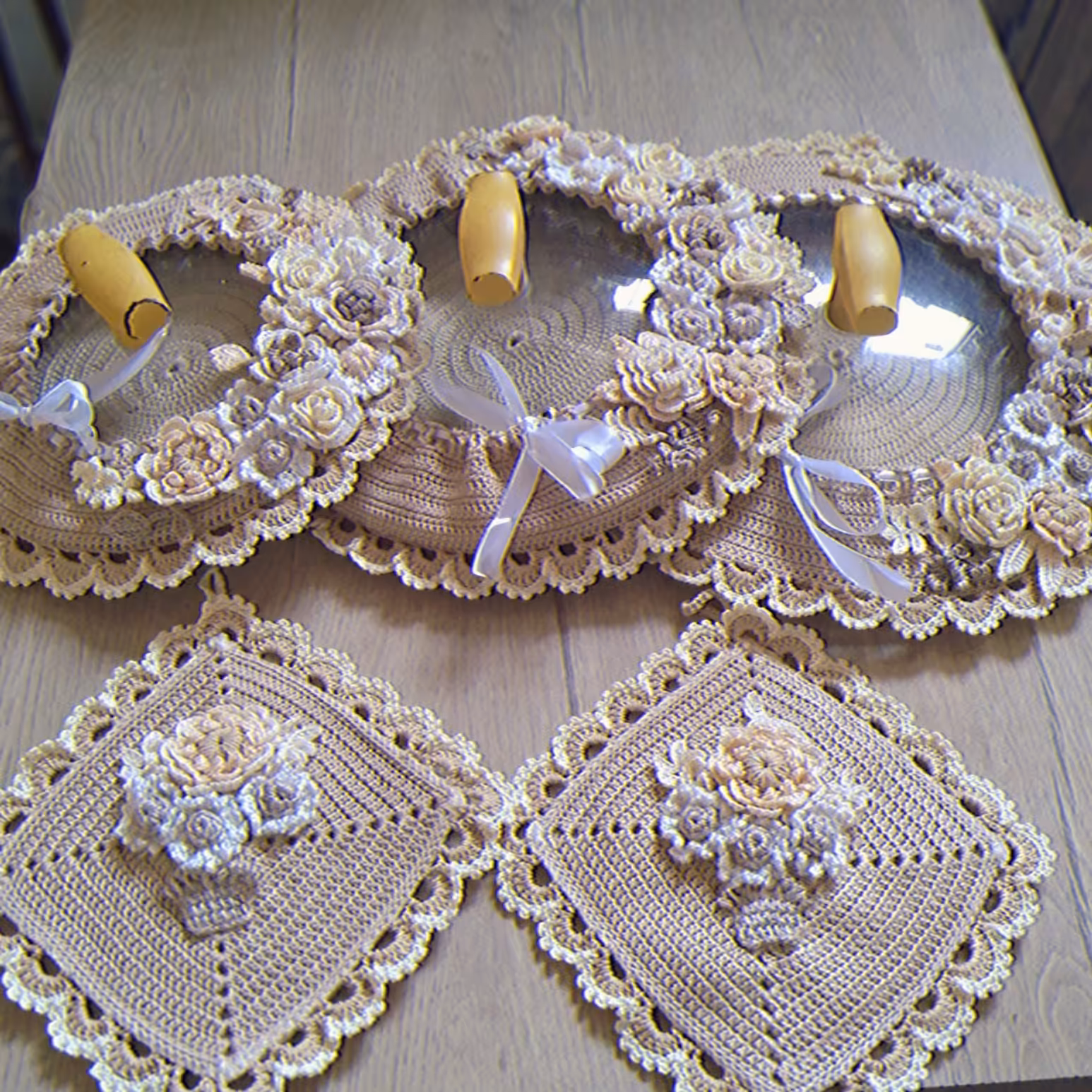 ست دمکنی قابلمه کتان قلاببافی دستبافت 3تیکه همراه دو دستگیره