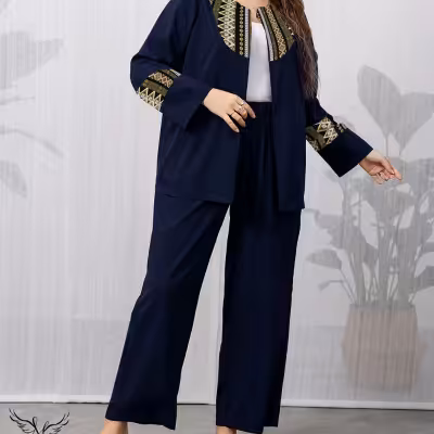 ست کت شلوار رسمی جلو باز طرح اسلیمی