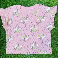 تیشرت کراپ بچگانه یونیکورن نخی برند پریمارک 2 تا 3 سال رنگ صورتی طرح اسب تک شاخ