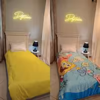 لحاف یک نفره طرح باب اسفنجی و زرد ساده