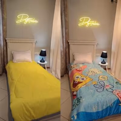 لحاف یک نفره طرح باب اسفنجی و زرد ساده