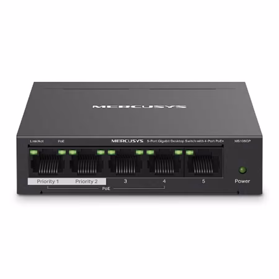 قیمت و خرید سوییچ 5 پورت گیگابیت و PoE مرکوسیس مدل MS105GP | یاس ارتباط