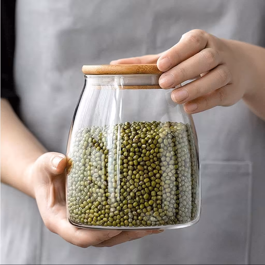 بانکه (جا حبوباتی) 1 عددی بامبو شیشه ای پیرکس   مدل  H11.5 کد Gw90305014