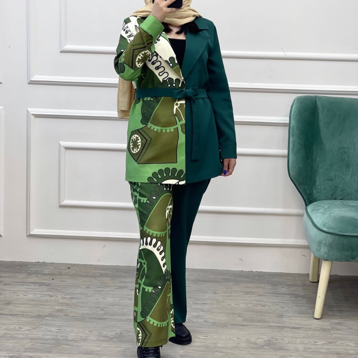 مانتو شلوار زنانه شیک کرپ مازراتی