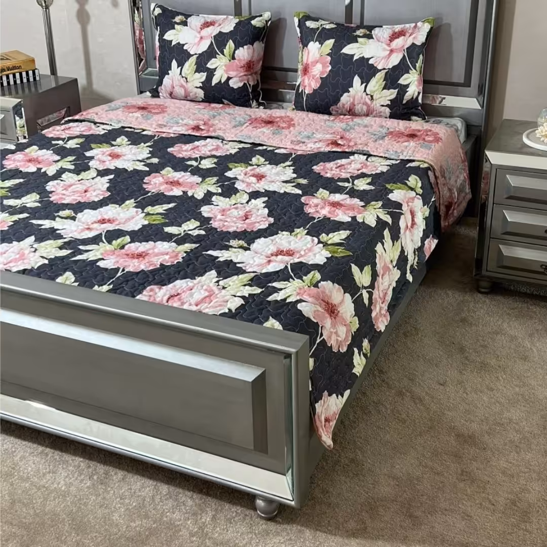 روتختی دونفره گلدار گلدوزی دو رو سه تکه (ضمانت پرز و رنگ )