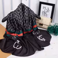 شال سوپرنخ مشکی- سفید-سبز-قرمز طرح GUCCI