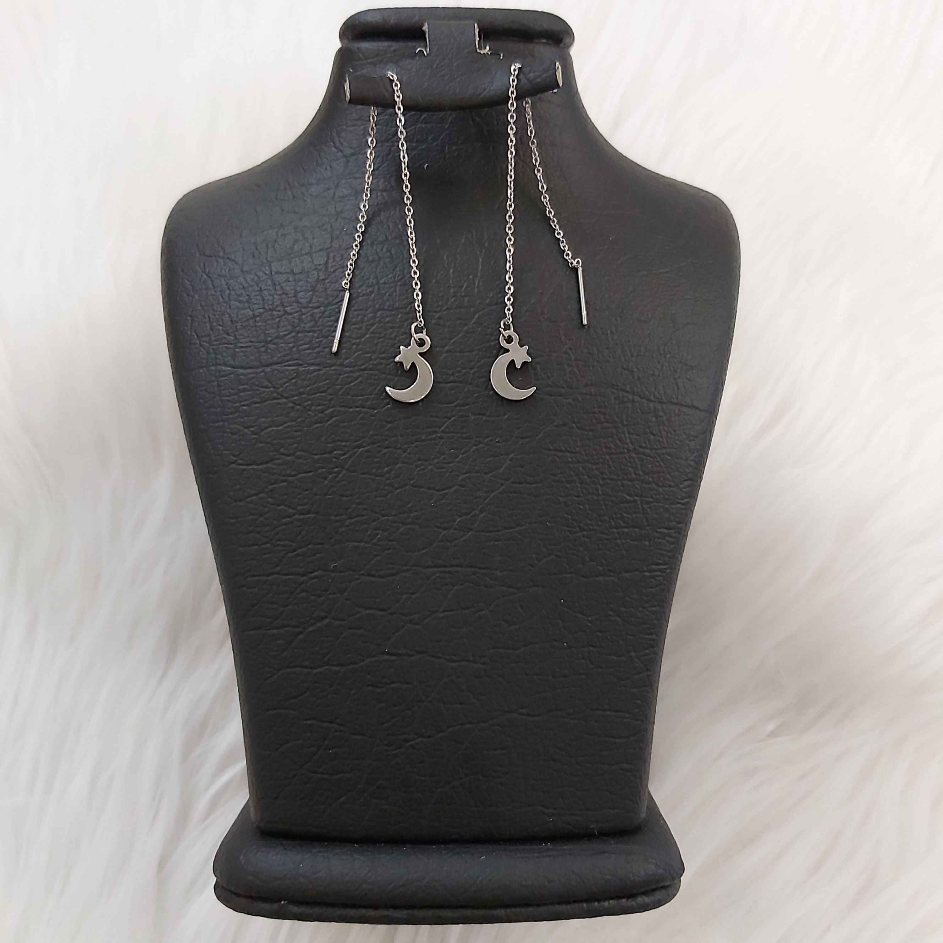گوشواره استیل مدل بخیه طرح ماه و ستاره کد moo113