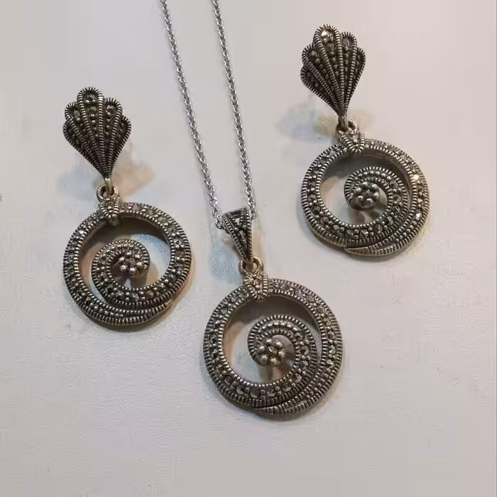 2-نیم ست نقره مارکازیت سیاه قلم - w17.81