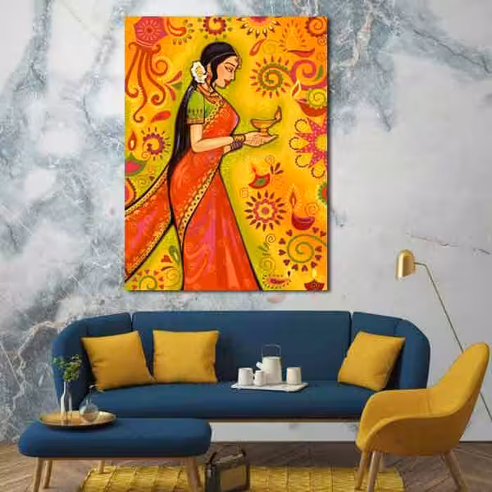 تابلو بوم چاپی لاویا طرح زن هندی کد ART-2068