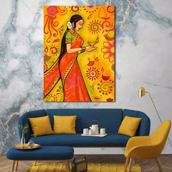 تابلو بوم چاپی لاویا طرح زن هندی کد ART-2068