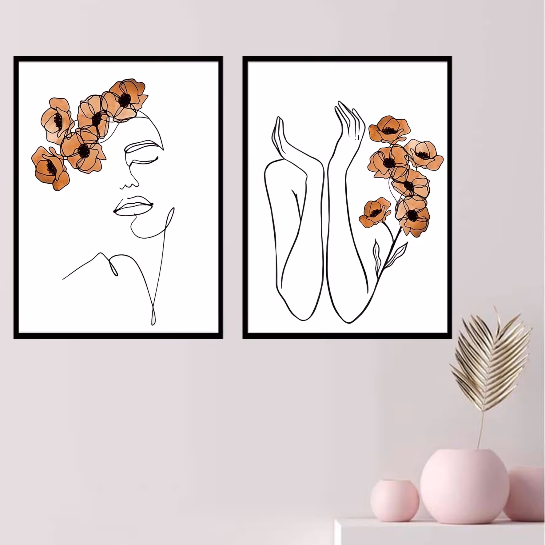 تابلو دکوراتیو خطی طرح دختر و گل .. سایز 40.60