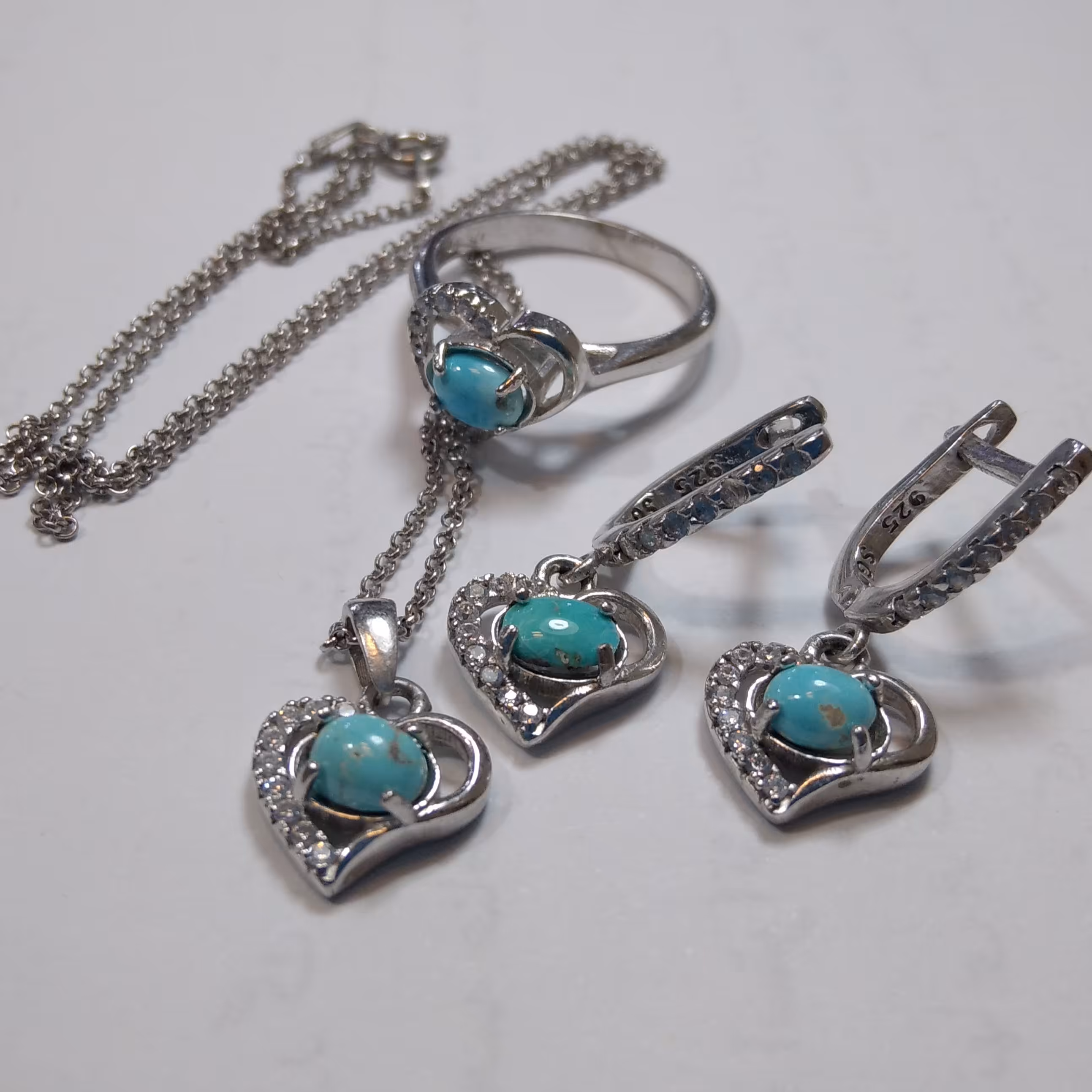 نیم ست نقره اصل فیروزه نیشابور طرح قلب فانتزی