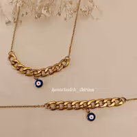 ست کارتیر گردنبند و دستبند با آویز چشم ونظر