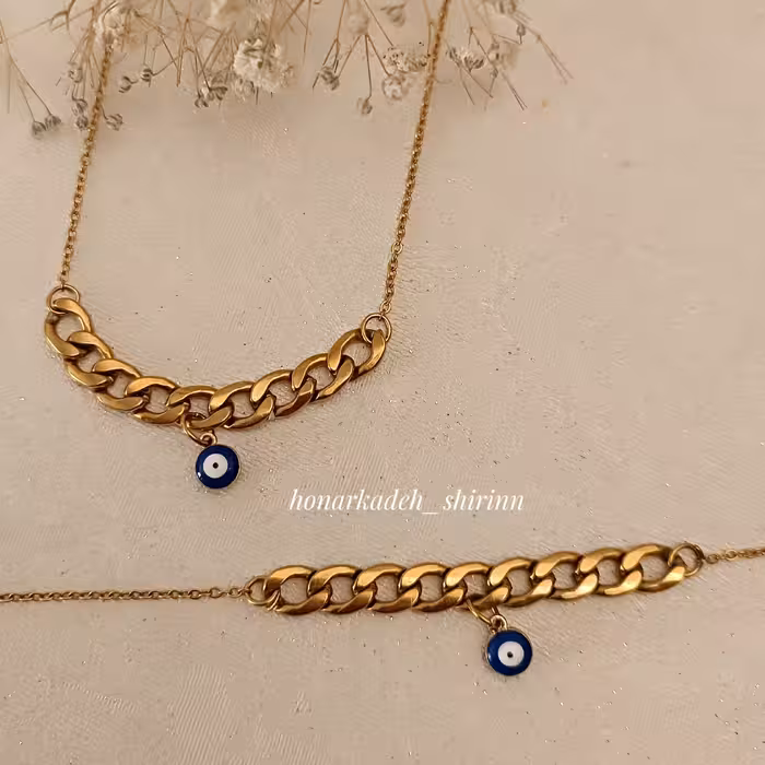 ست کارتیر گردنبند و دستبند با آویز چشم ونظر