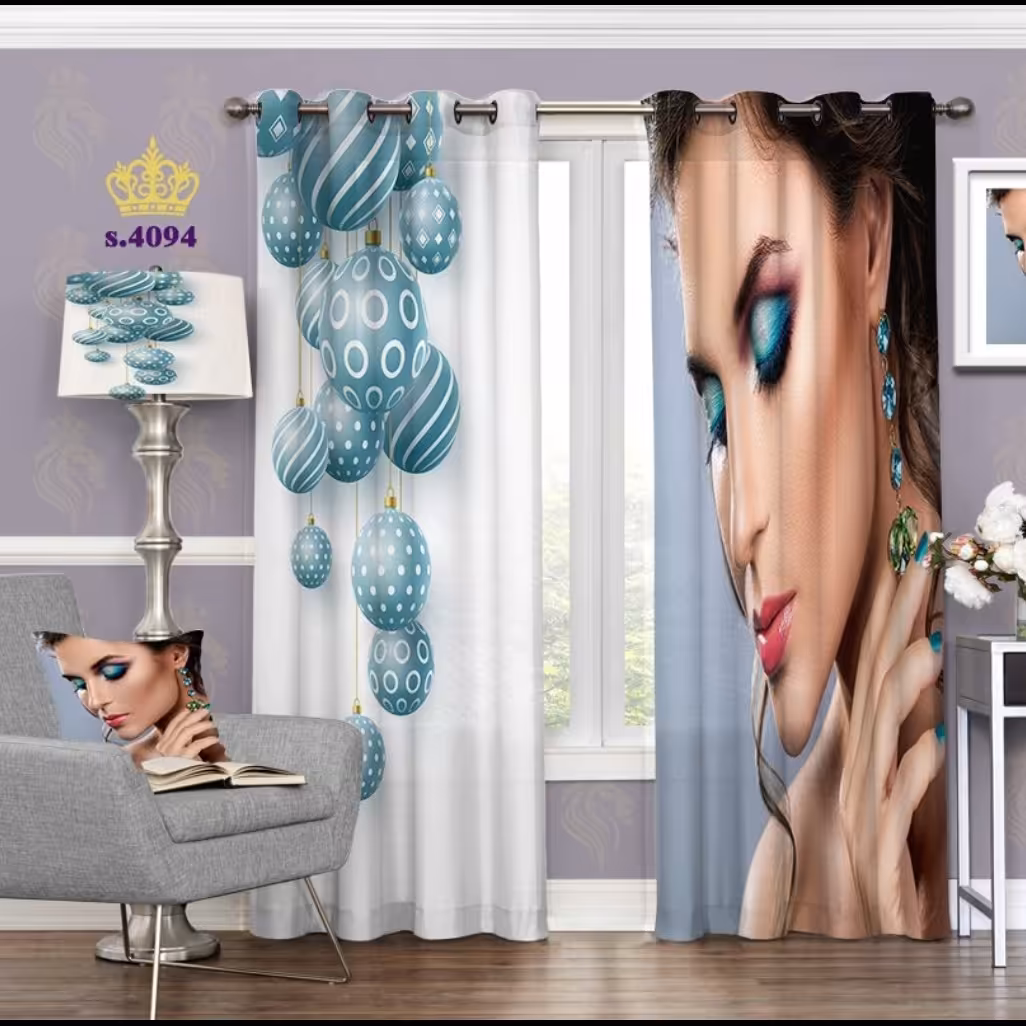 پرده اتاق خواب دخترانه دو قواره طرح چهره کد S4094