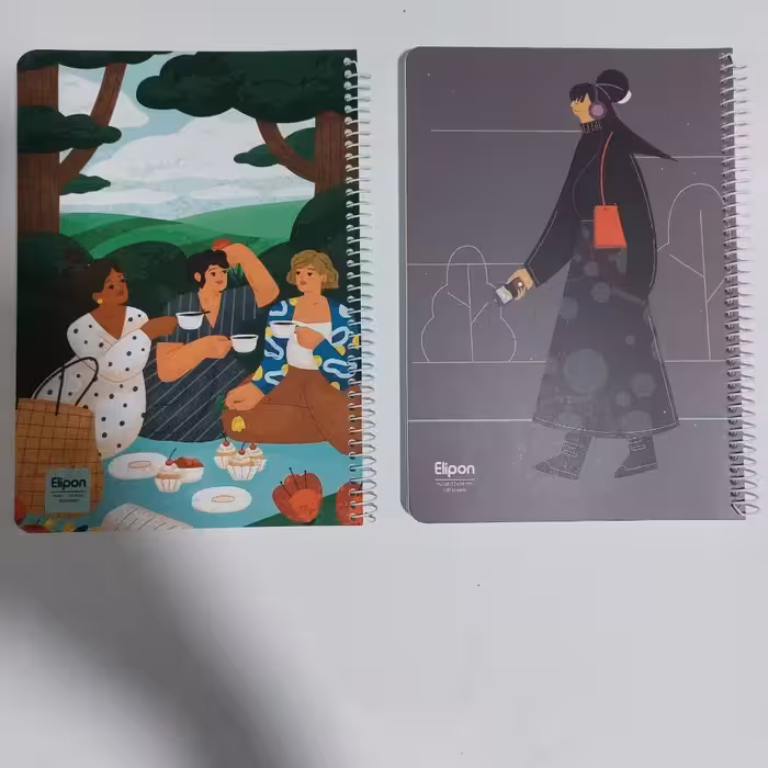 دفتر 100 برگ تک خط فنری جلد گلاسه طرح دخترانه الیپون آساناپخش 