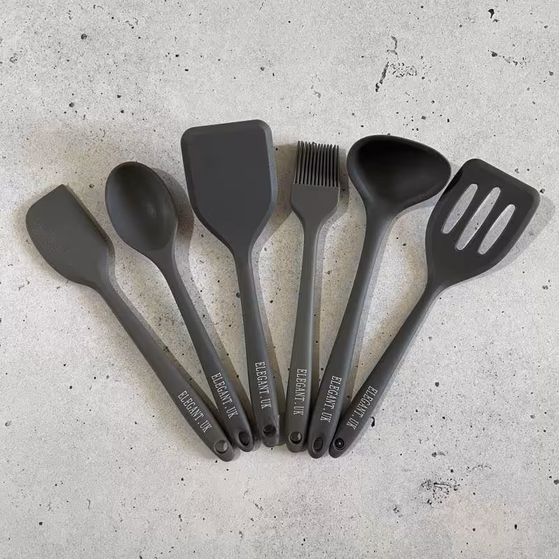 کفگیر سوراخدار، ملاقه، فرچه، کاردک، قاشق و لیسک سیلیکونی الگانت ( 20 سانتی )
6عدد (پس کرایه)