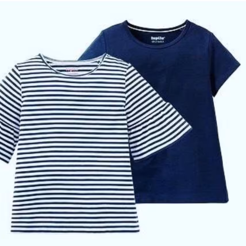 پک دو عددی تیشرت دخترانه 4-6 سالگی لوپیلو آلمان سرمه ای ساده و راه راه