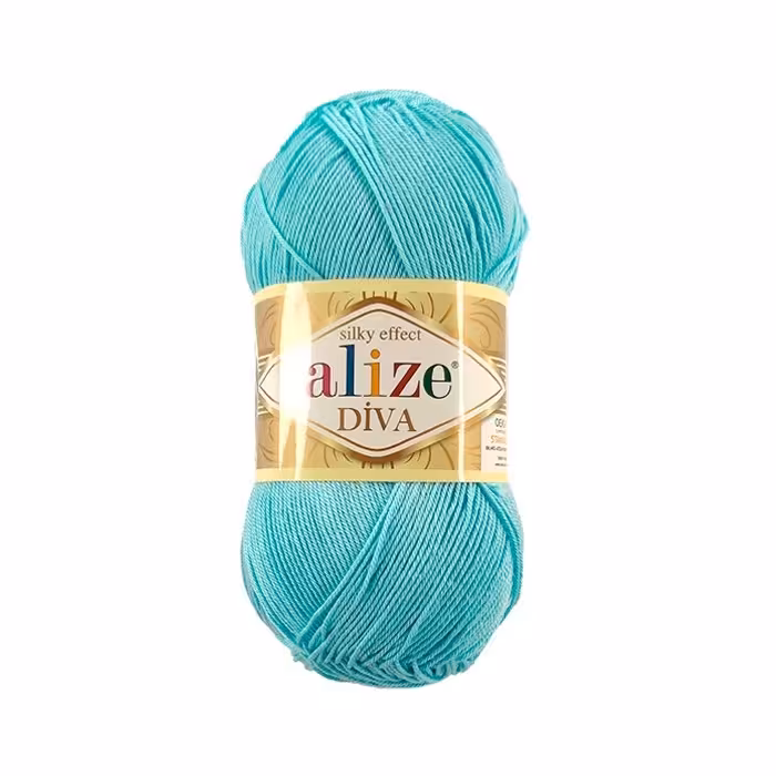 کاموا آلیز دیوا آبی فیروزه ای (بسته 5 عددی-5 کلافی)(alize DIVA)(کاموا کتان ترک نازک مخصوص قلاب بافی)(100 گرمی - 350 متر)