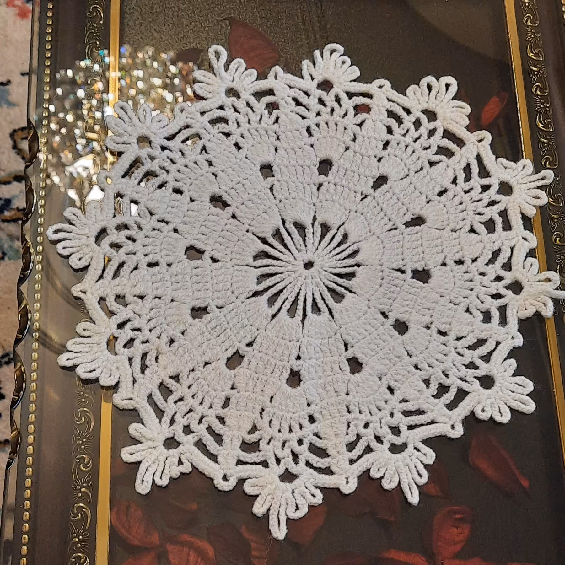  رومیزی قلاب بافی کوچک قطر 24 سانتیمتر کاموای نازک سفید 