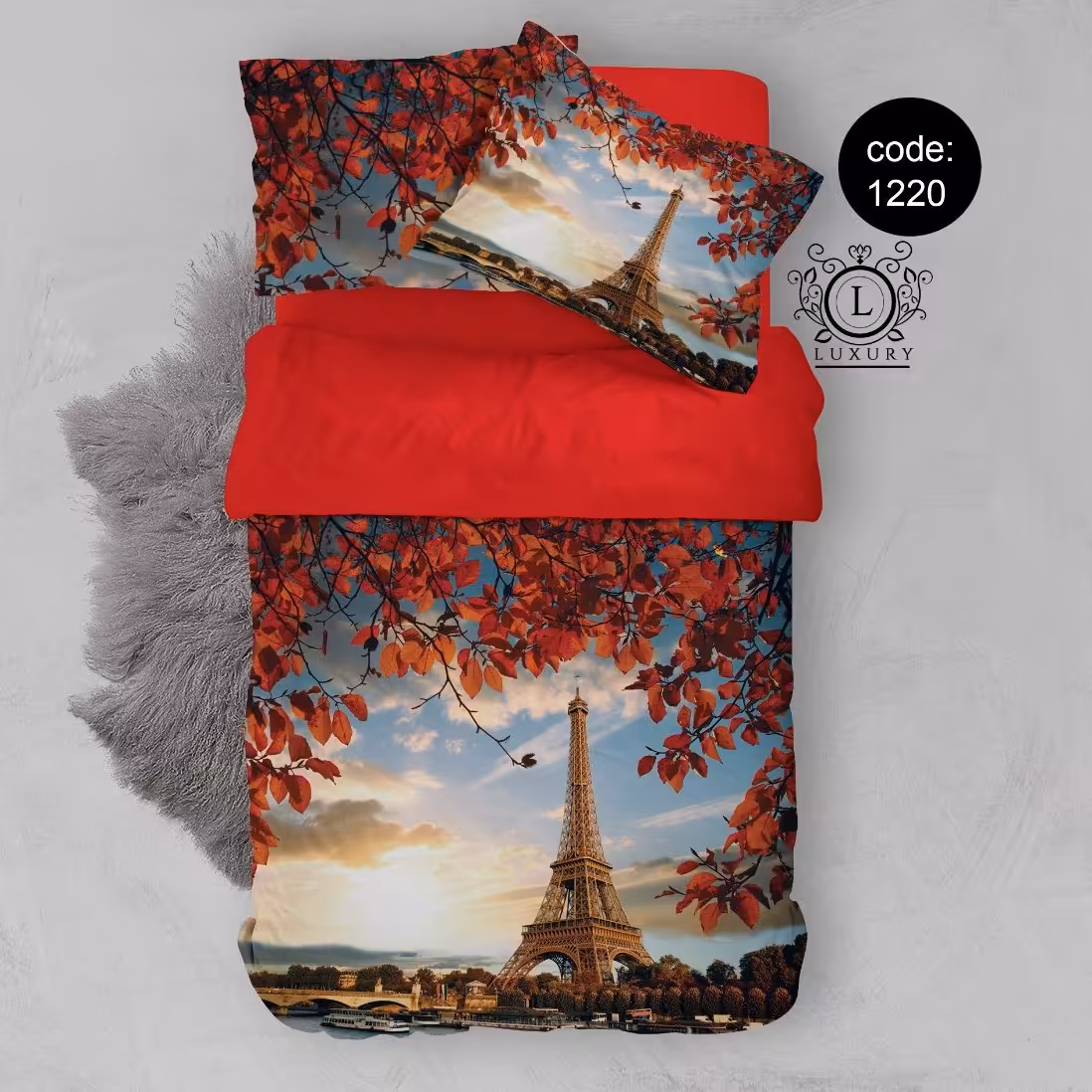 سرویس  روتختی تکنفره 4تکه چاپی قابل ست با پرده با انتخاب جنس پارچه کد1220