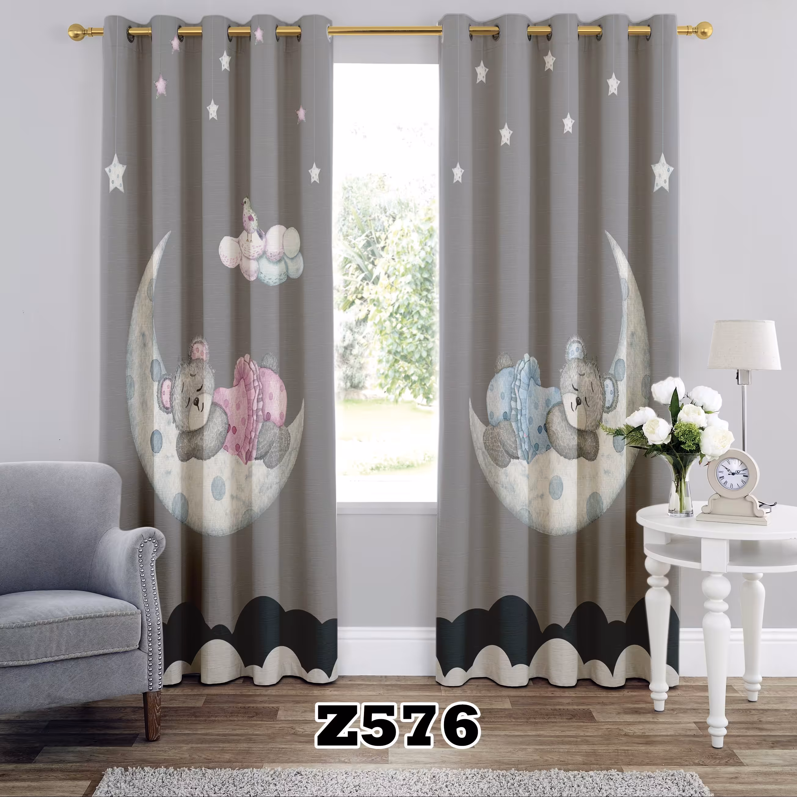 پرده چاپی طرح خرس کد Z576 تک قواره ارتفاع 300 عرض 140 سانت