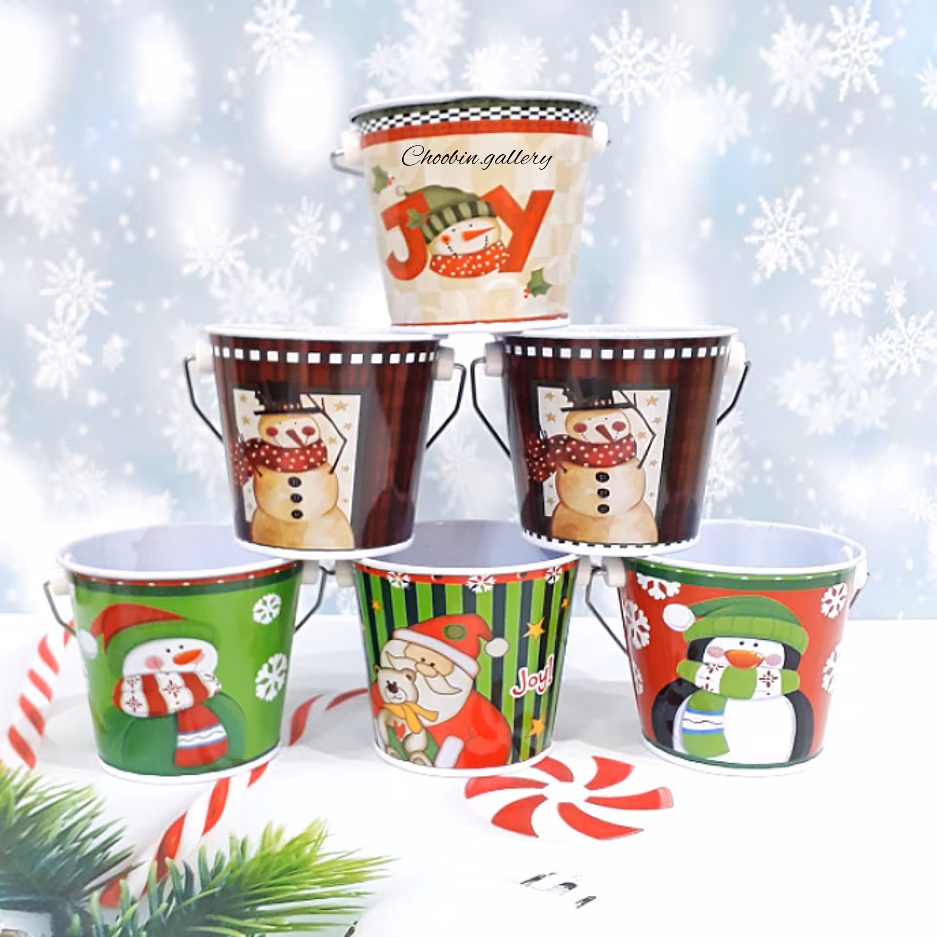 سطل فلزی (جاقلمی) نقلی فانتزی طرح کریسمس