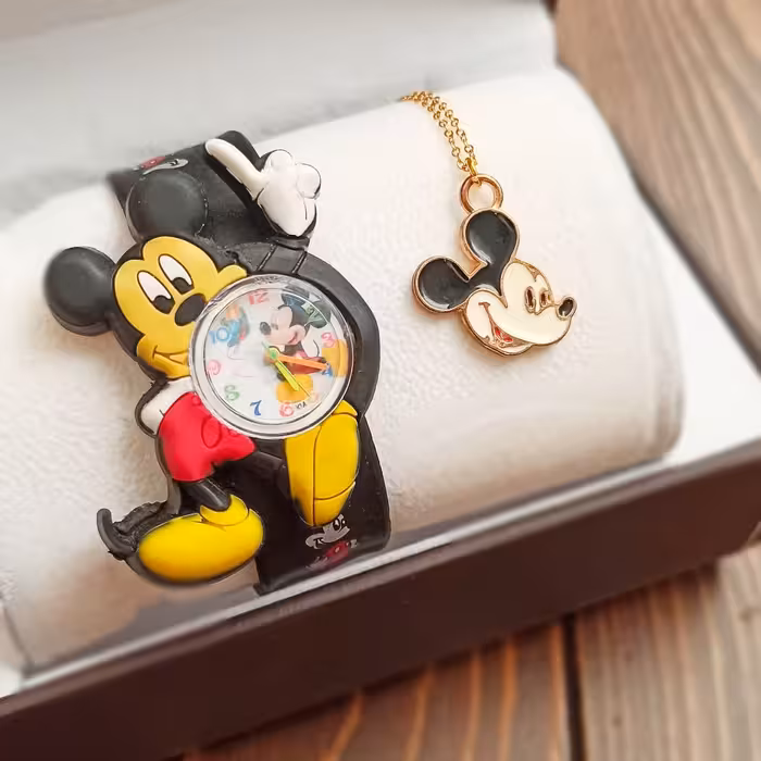 ساعت و گردنبند ست مدل میکی موس بسیار شیک و جذاب و ارسال رایگان 