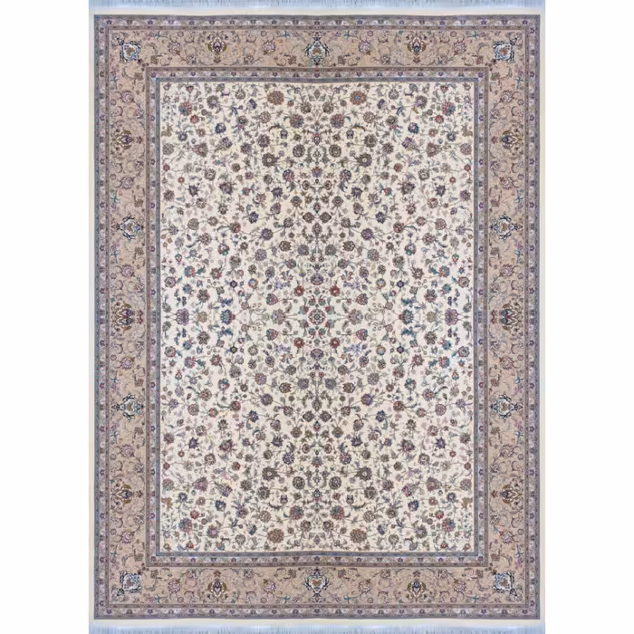 فرش ماشینی افرند دستباف نما گل ابریشم 1250 شانه زمینه موزی کد 24840 (12 متری)