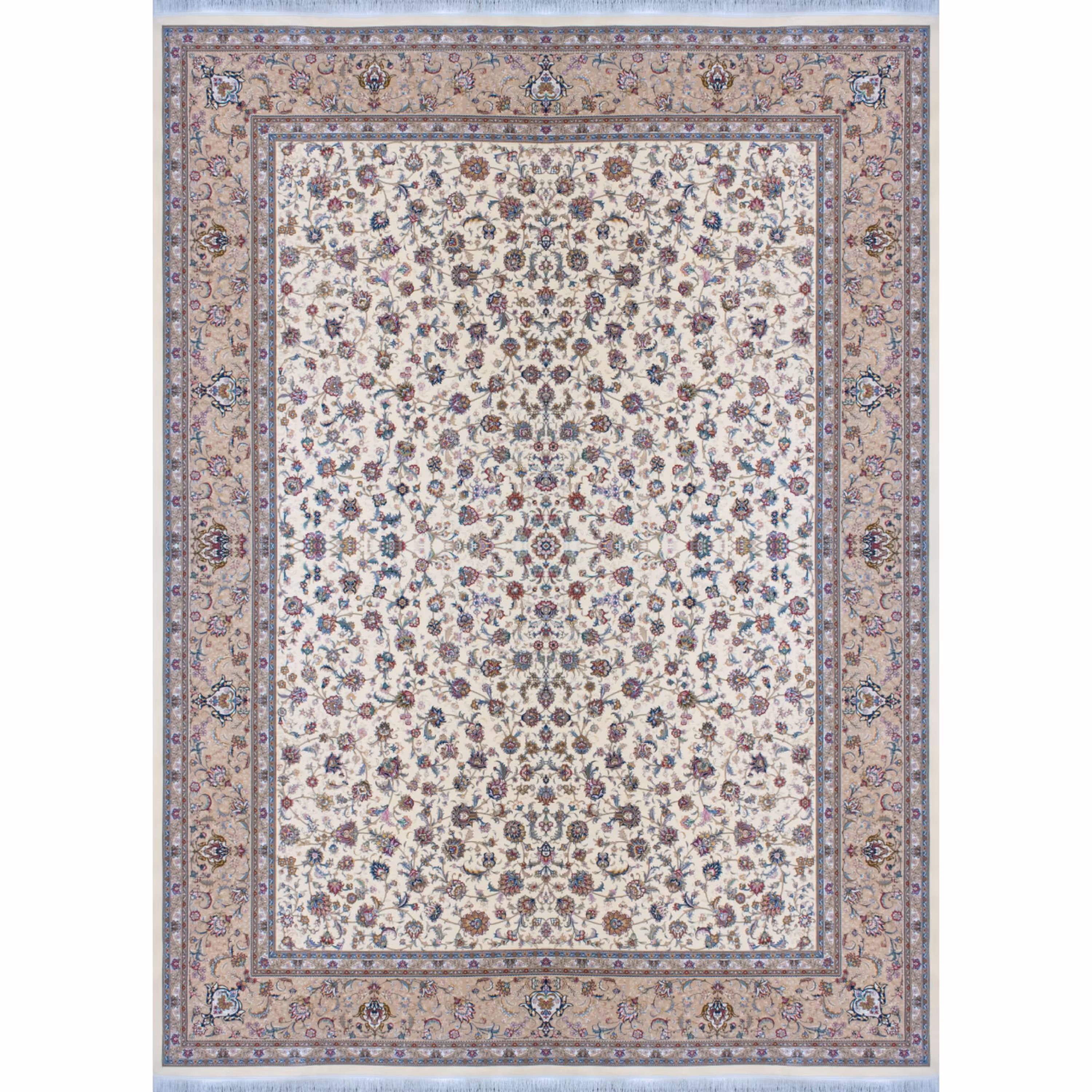 فرش ماشینی افرند دستباف نما گل ابریشم 1250 شانه زمینه موزی کد 24840 (12 متری)