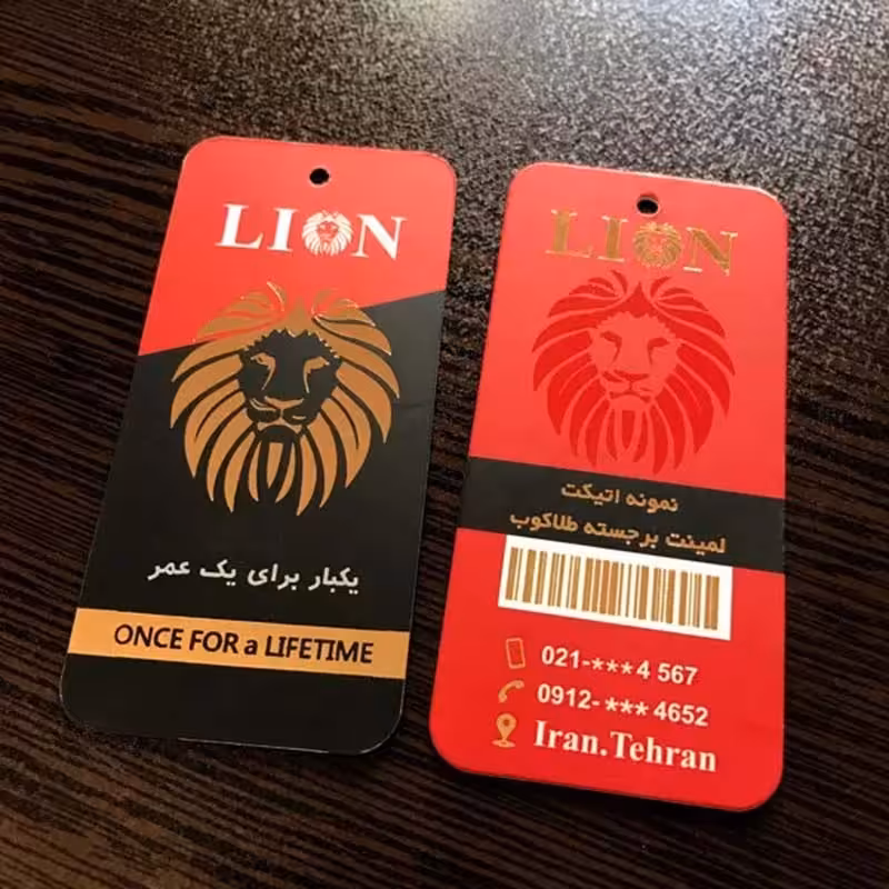 چاپ 1000 عدد اتیکت آویز لمینت برجسته طلاکوب