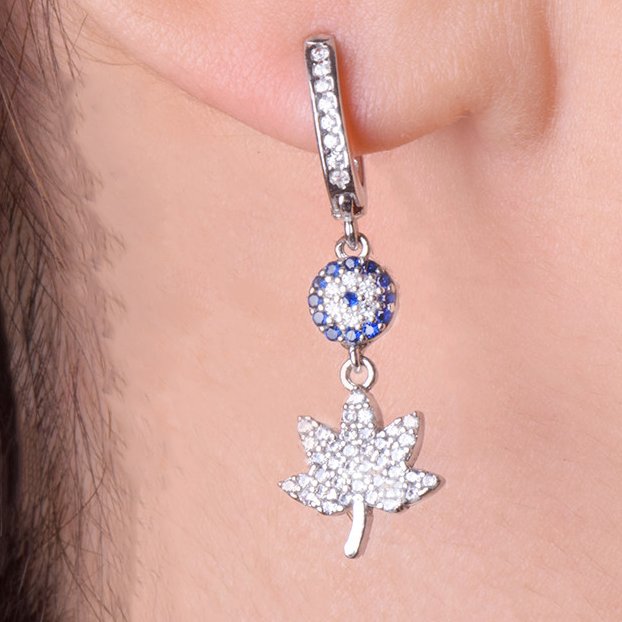 گوشواره آویز نقره جواهری اصل 925 آبکاری طلا رنگ ثابت