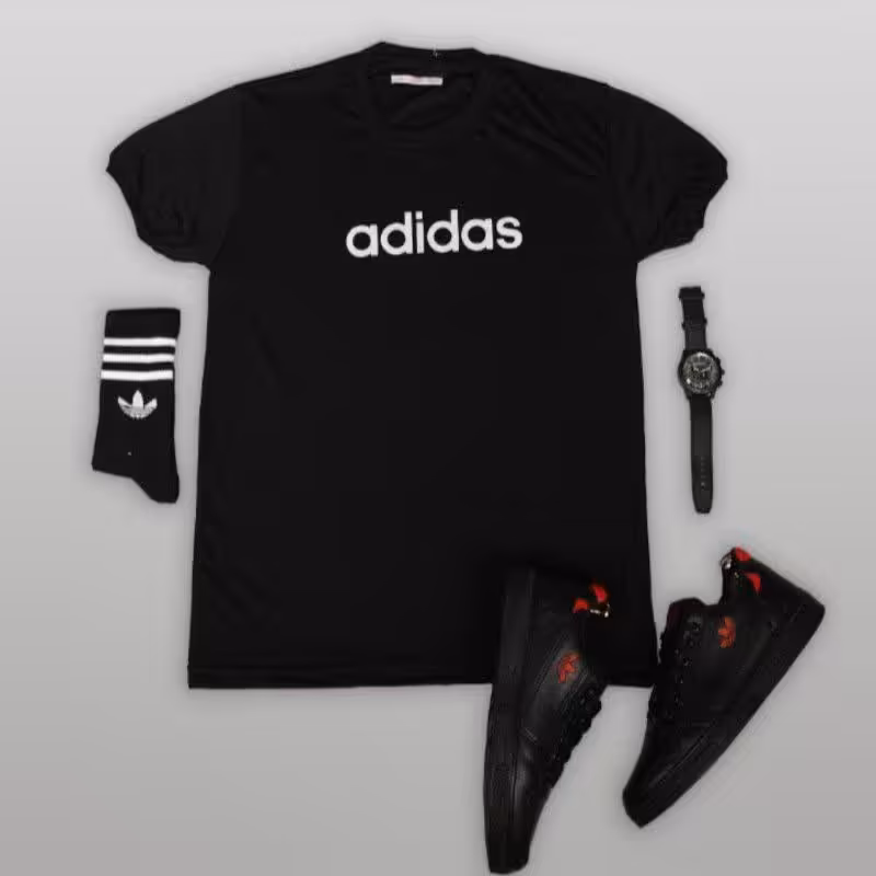 تیشرت مردانه آدیداس adidas مشکی ارسال رایگان قیمت مناسب گارانتی کیفیت نخ پنبه آستین کش آستین کوتاه فری سایز پیراهن 