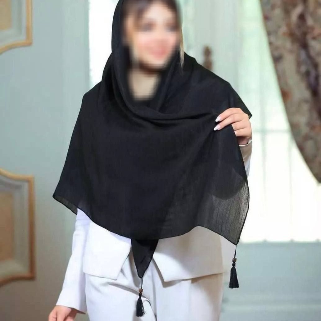 روسری مشکی نخی وال منگوله دار