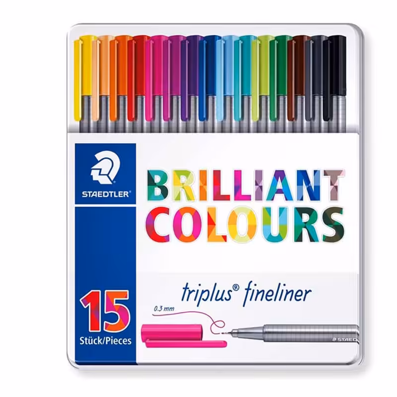 خرید روان نویس نوک نمدی 15 رنگ استدلر مدل تریپلاس 334M15 جعبه فلزی