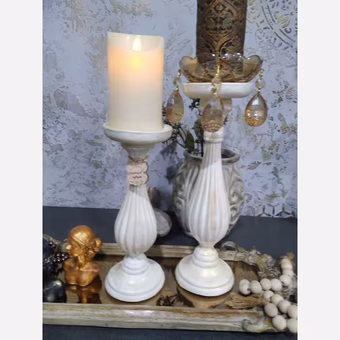 شمعدان پلی استر پتینه شده  دوتایی(پس کرایه)