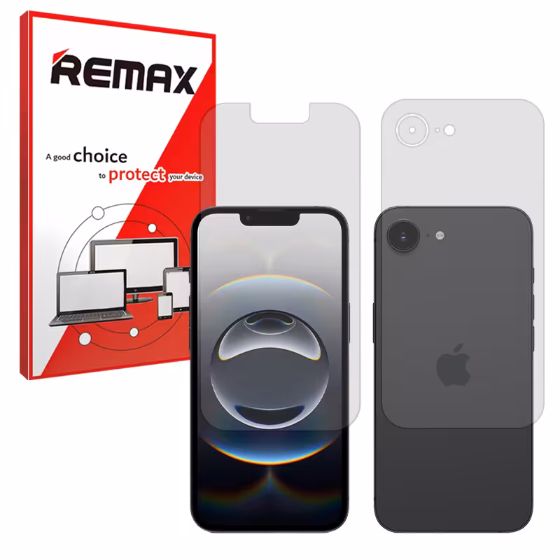 گلس صفحه نمایش و پشت گوشی اپل iPhone 16e مدل هیدروژلی شفاف برند ریمکس کد SS