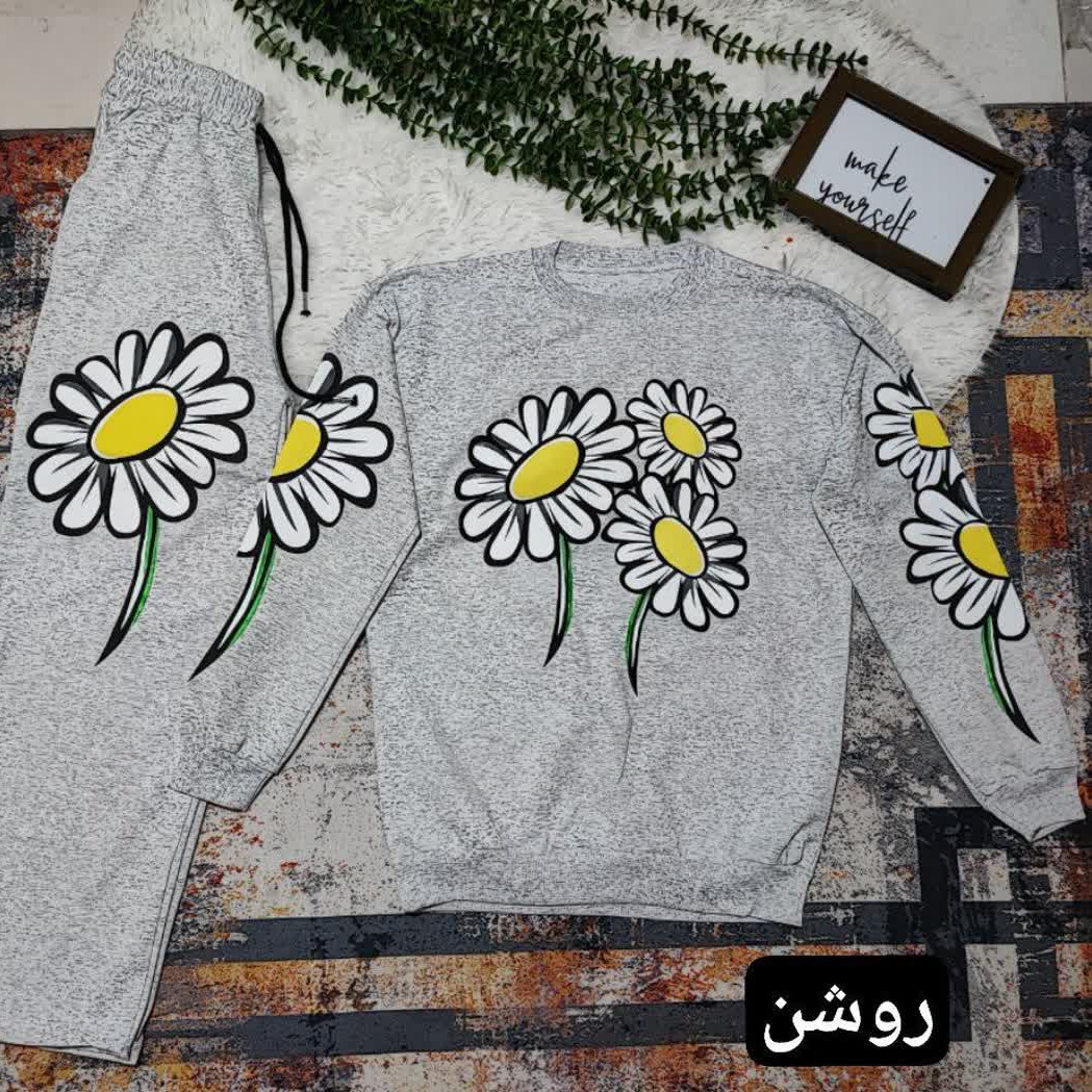 ست بلوز شلوار گل بابونه جنس ملانژ درجه یک مناسب38تا46