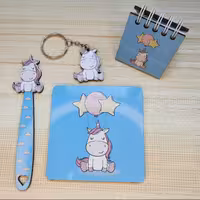 ست 4 تکه چوبی جا کلیدی بوک مارک دفترچه یادداشت و زیر لیوانی