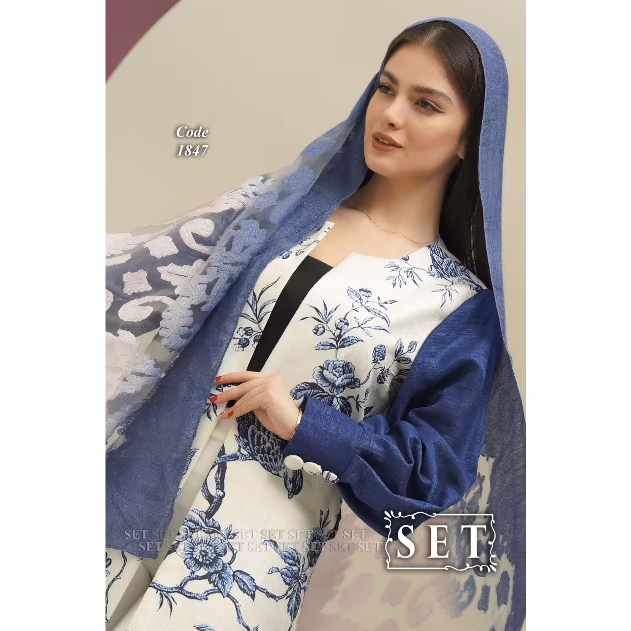 مانتو مزون دوز برند set مدل باران کد 1847 طرح هما